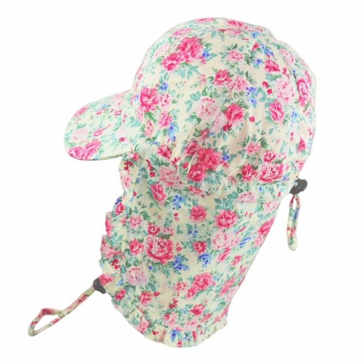 Picture of 0304- Girls Cream Floral Legionnaire Cap BABIES UP TO 13 YRS